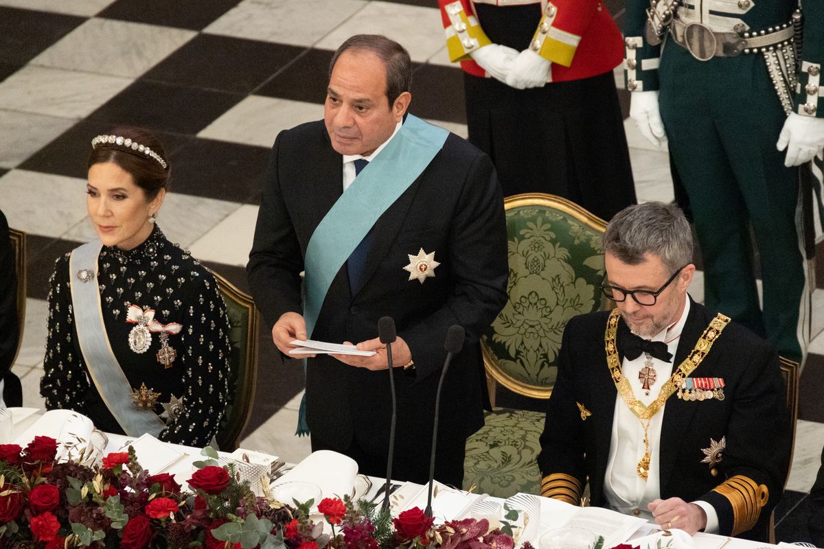 Abdel Fatah al-Sisi delivers his speech during the Royal Couples gala dinner at Christiansborg Palace