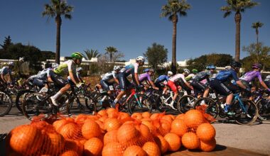 LAGOS, PORTUGAL - FEBRUARY 21: (L-R) Bruno Silva of Portugal and Team Tavfer-Ovos Matinados-Mortagua, Diogo Pinto of Portugal and Team Credibom - LA Aluminios - Marcos Car, Andre Carvalho of Portugal and Team Aviludo - Louletano - Loul&amp;eacute; and Jonathan Vervenne of Belgium and Team Soudal Quick-Step and a general view of the peloton competing during the 52nd Volta ao Algarve em Bicicleta 2026, Stage 4 a 175.1km stage from Albufeira to Lagos on February 21, 2026 in Lagos, Portugal. (Photo by Dario Belingheri/Getty Images)