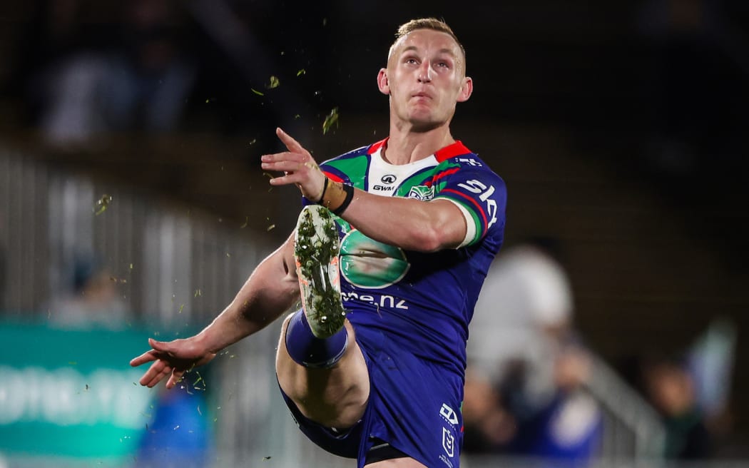 Tanah Boyd of the Warriors looks skyward after a kick, One New Zealand Warriors v Wests Tigers.