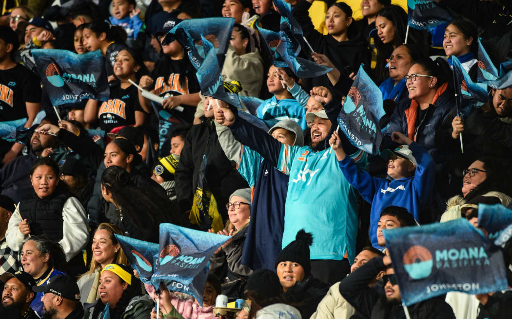 Moana Pasifika fans, crowd and supporters, Hurricanes v Moana Pasifika, round 16 of the Super Rugby Pacific competition at Sky Stadium, Wellington, New Zealand on Saturday 31 May 2025.