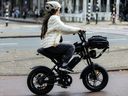A cyclist wearing a helmet rides an electric bicycle in Amsterdam on 28 August 2025. The Dutch government is considering new safety measures for fat bikes and other e-bikes.