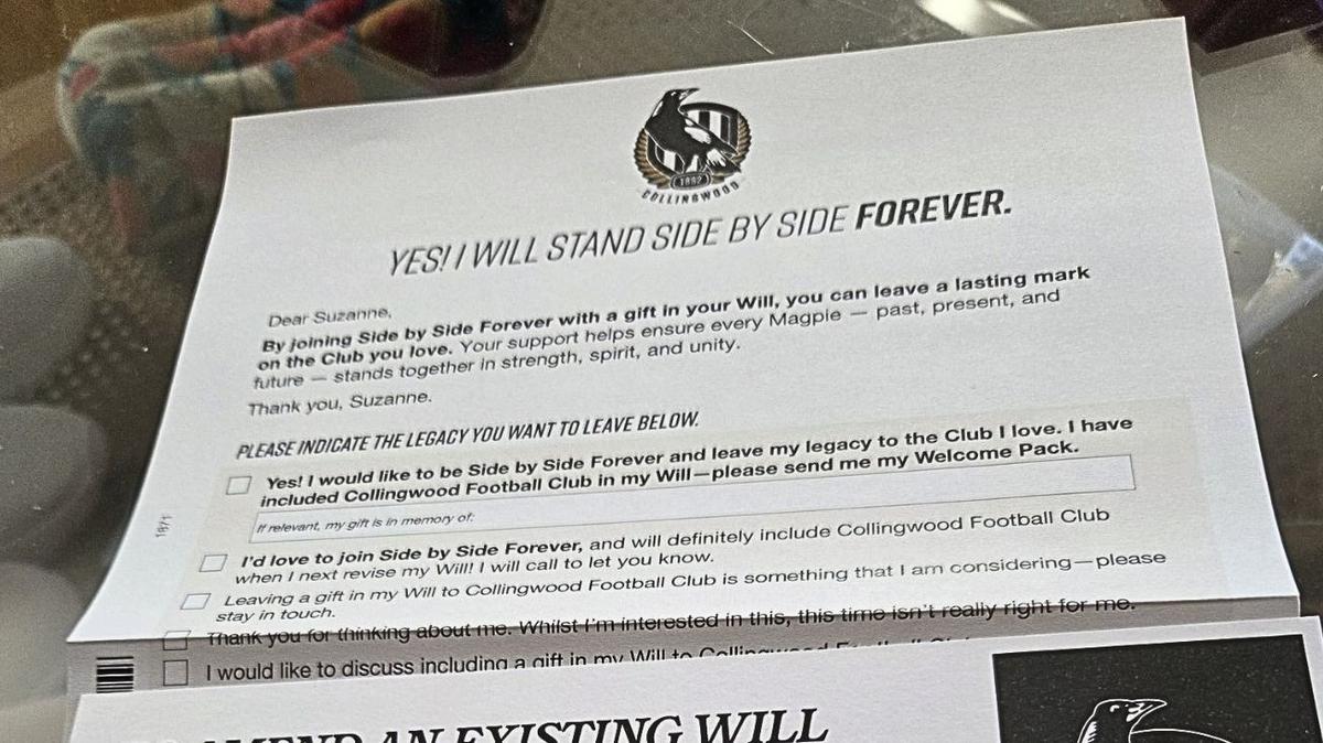 Collingwood apologise for letter informing fans they can change their will to support the club