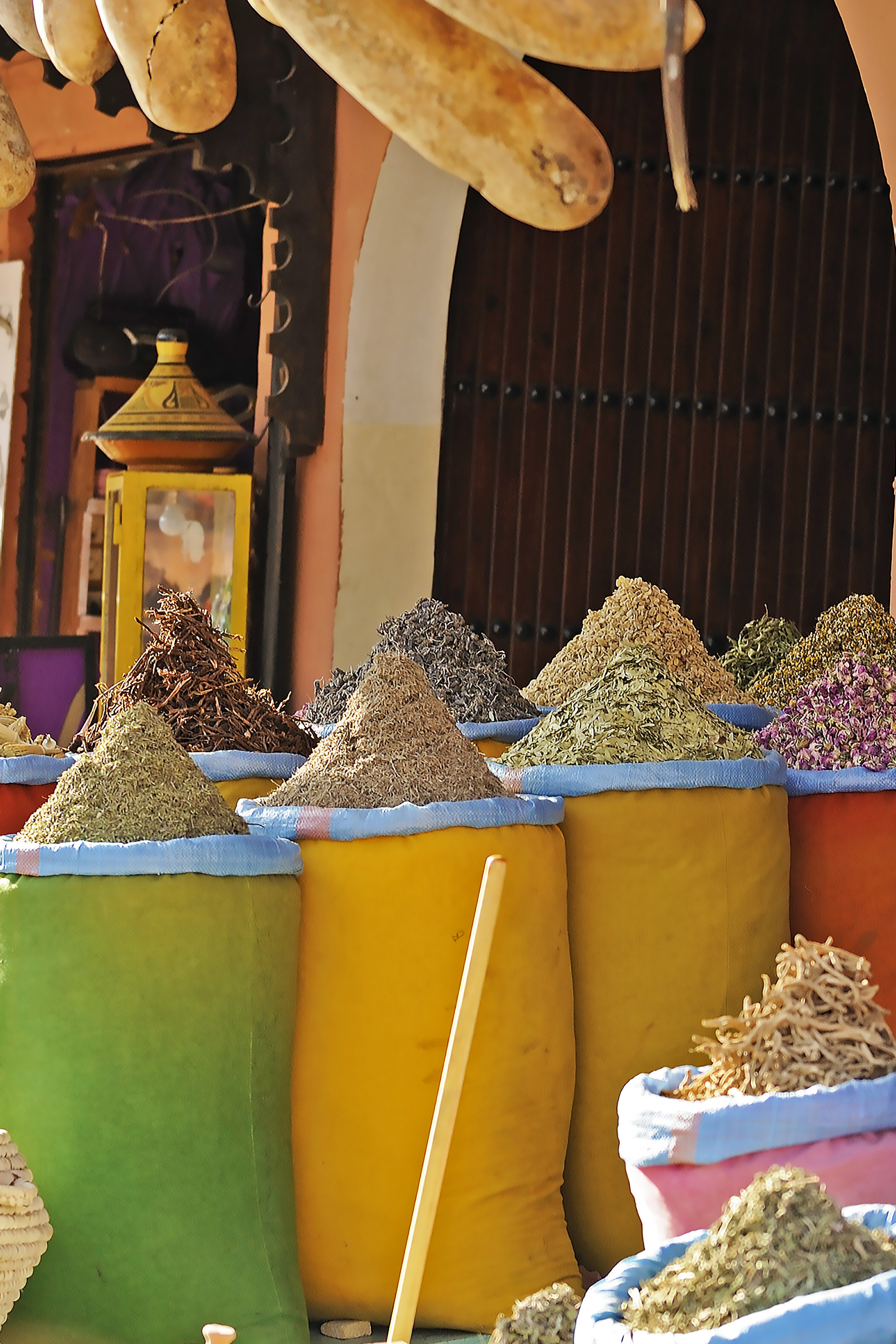 Colorful pots of exotic spics and interesting ingredients make for interesting marketplace shots