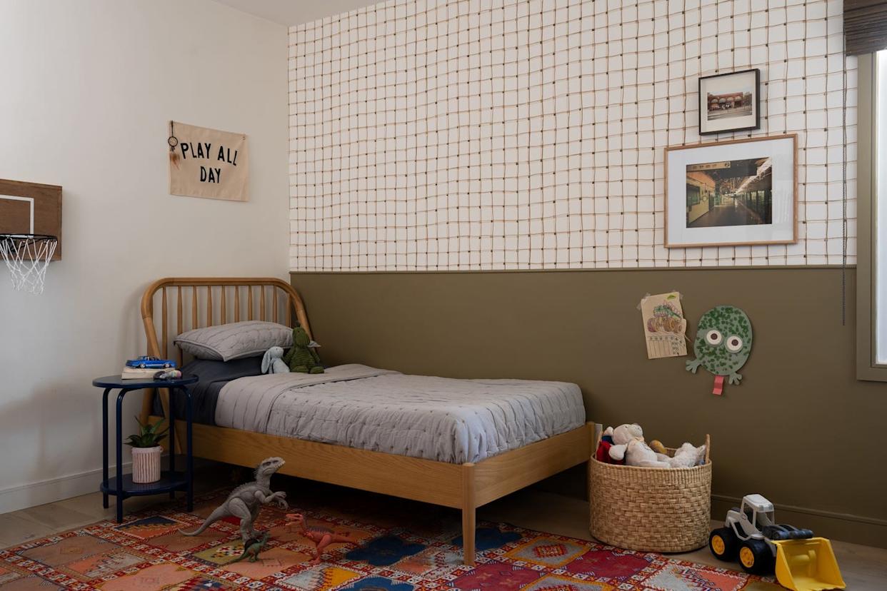 childrens bedroom with bed toys and decor