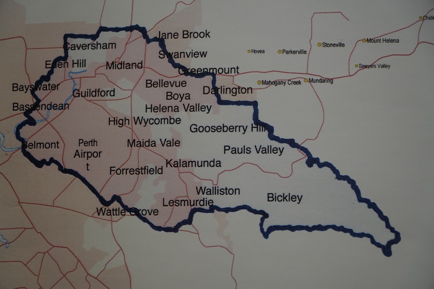map showing Kalamunda Community Radio station's broadcast area