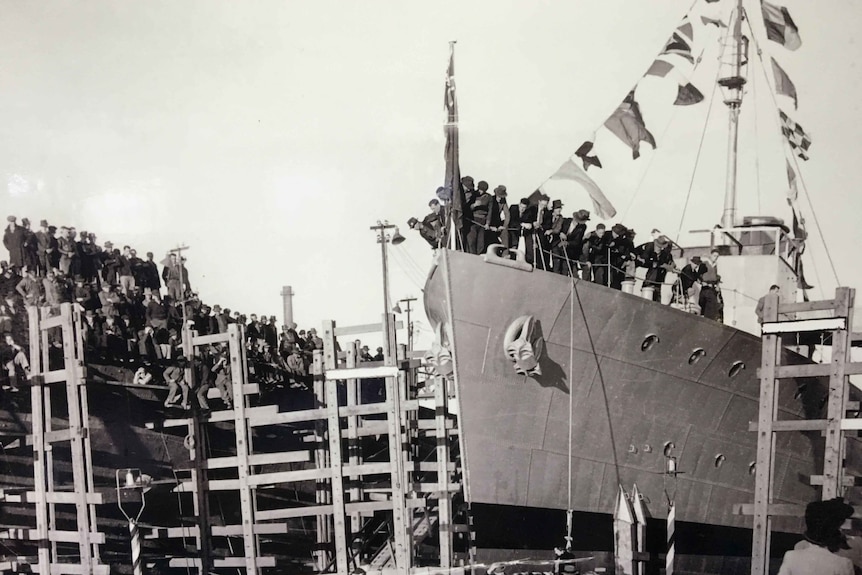 Historic image of HMS Whyalla, a World War II warship.