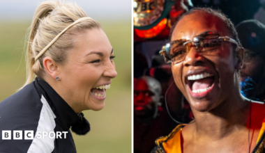 Lauren Price and Claressa Shields both laughing side by side