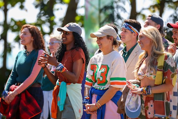 Some of the cast of Australian Survivor: Redemption, including Lottie (second from right), who appeared on the ABC’s Portrait Artist of the Year, and (far left) Hannah Reilly, who also appeared on the ABC with her sister Hannah in the show Growing Up Gracefully.