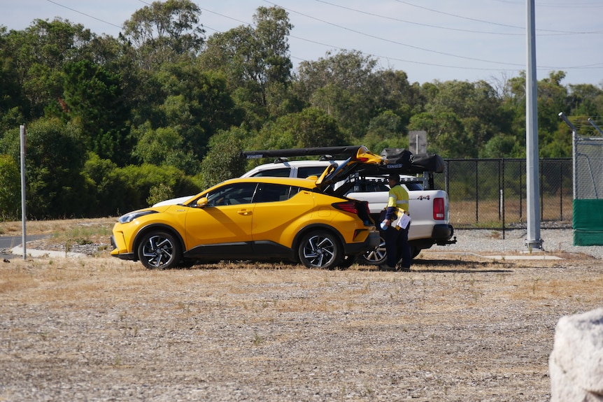 A worker leaves Kemerton after the closure was announced.