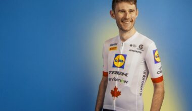 Derek Gee-West in his new Canadian champion's Lidl-Trek kit for 2026