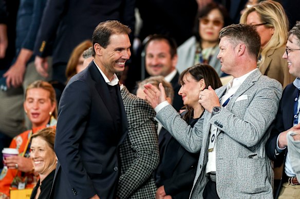 22 time grand slam winner Rafael Nadal chats to Victoria’s deputy premier Ben Carroll at the men’s final.