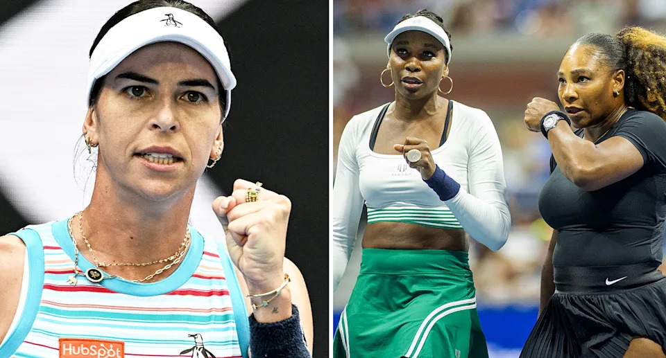 Aussie tennis star Ajla Tomljanovic (L) is now just the second player in history to have an unbeaten record against both Williams sisters Venus (centre) and Serena (R).