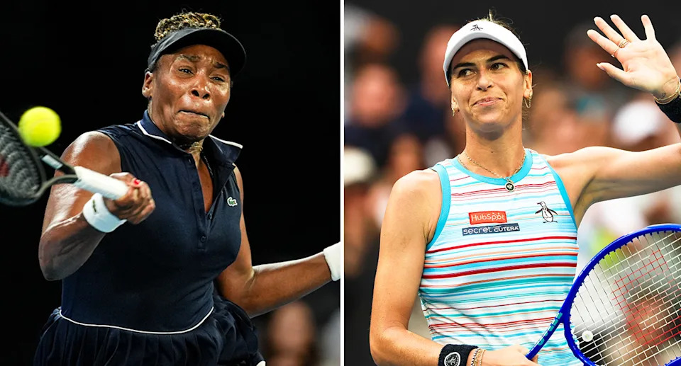 Ajla Tomljanovic (R) beat Venus Williams (L) in a landmark straight-sets victory to make it into the second round at the ATX Open in Texas. Pic: Getty
