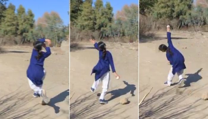 Screengrabs taken from a video show Aena Wazir in action. — Geo News