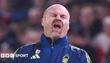 Sean Dyche reacts while in charge of Nottingham Forest against Leeds in the Premier League