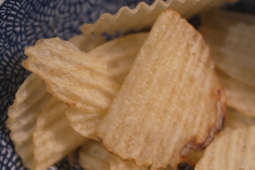 Potato chips in a bowl.
