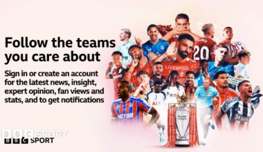 A graphic showing players from all 20 Premier League clubs with the text: "Follow the teams you care about. Sign in or create an account for the latest news, insight, expert opinion, fan views and stats, and to get notifications."