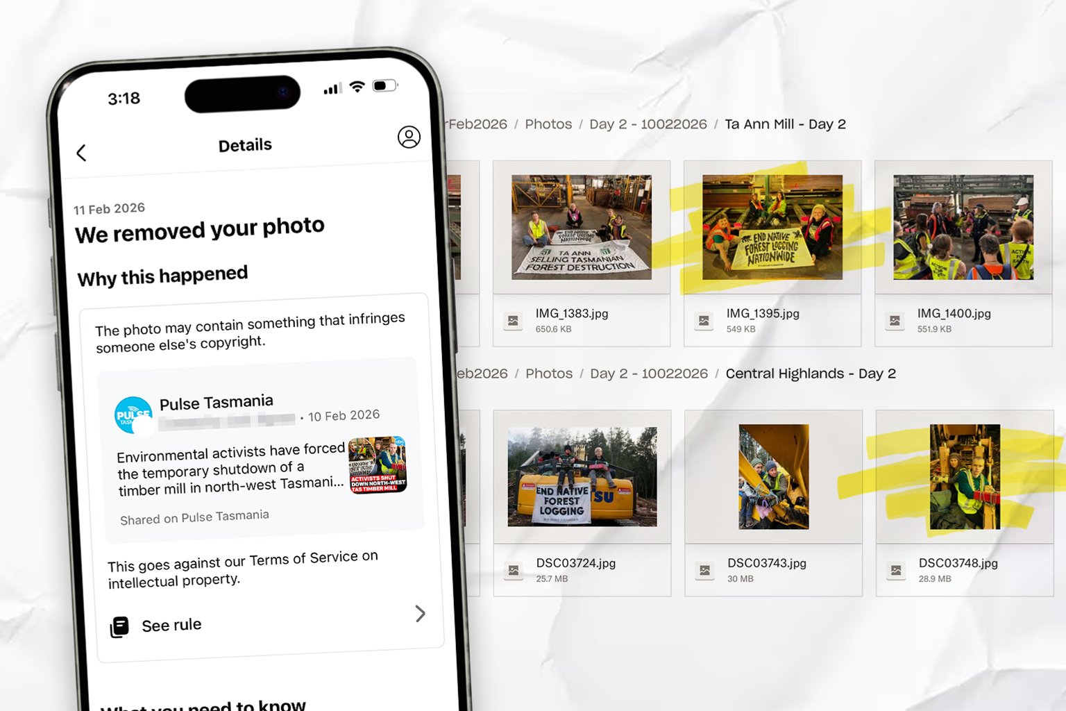 Bob Brown Foundation uses copyright complaint to censor news coverage of its own protest