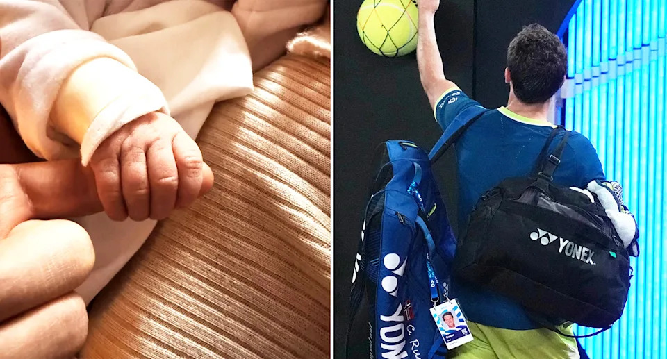 Casper Ruud and his newborn baby.