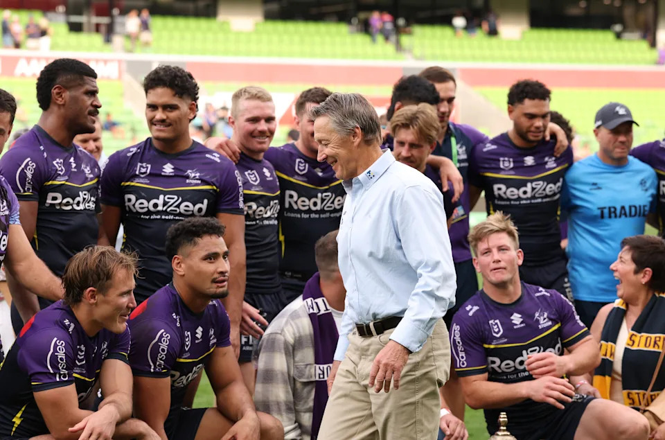 Pictured centre is Melbourne Storm coach Craig Bellamy.