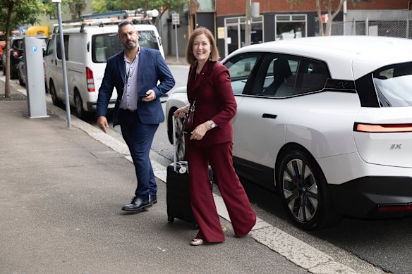 Senator and Liberal communications spokeswoman Sarah Henderson arrives.