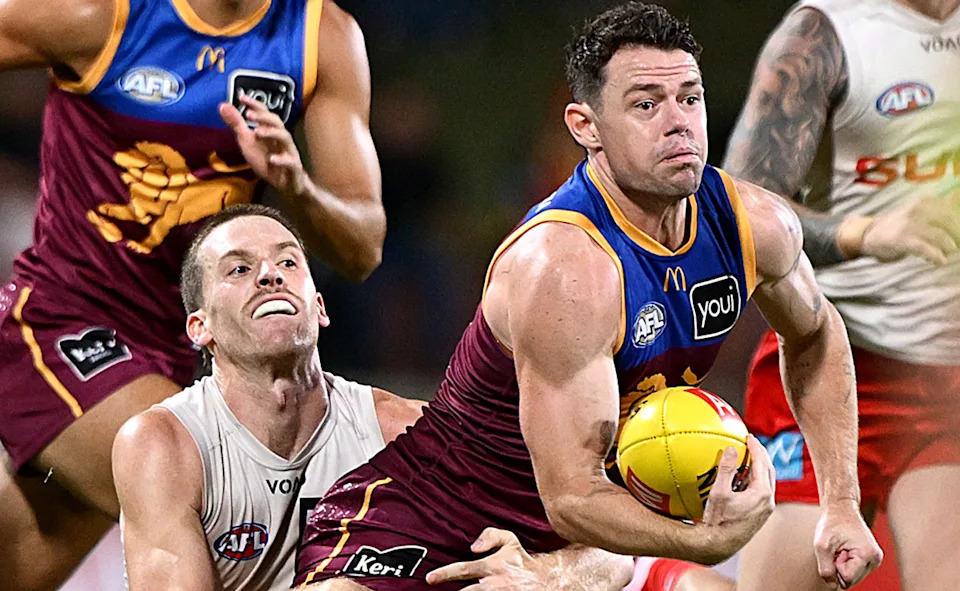 Lachie Neale in action for the Lions against the Suns.