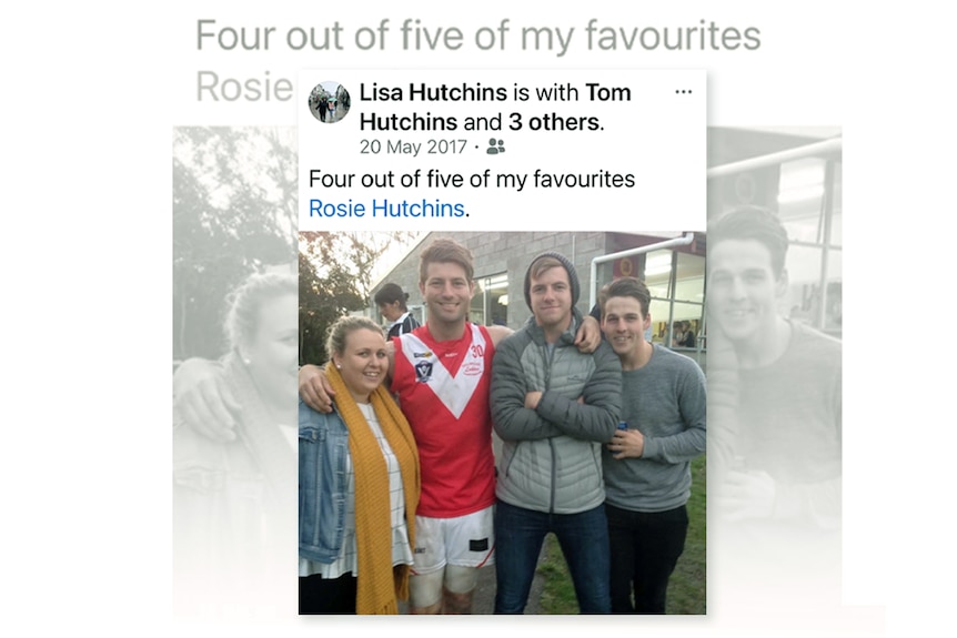 A Facebook post with four young adults and the caption, "four out of five of my favourites".