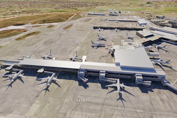 An image suggests what the airport’s new gates would look like.