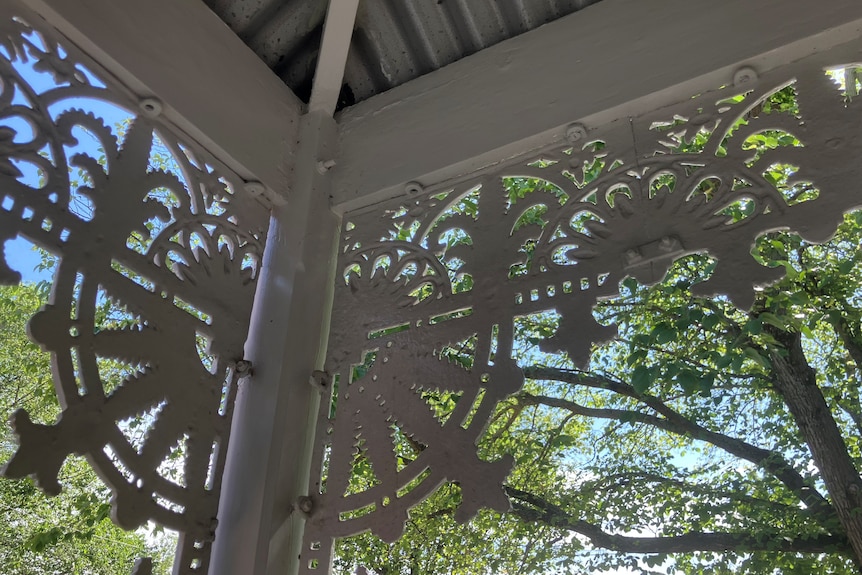 Architraves on the porch of an older home. 