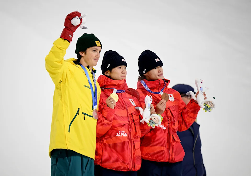 Scotty James on the podium after winning his third Winter Olympics medal.