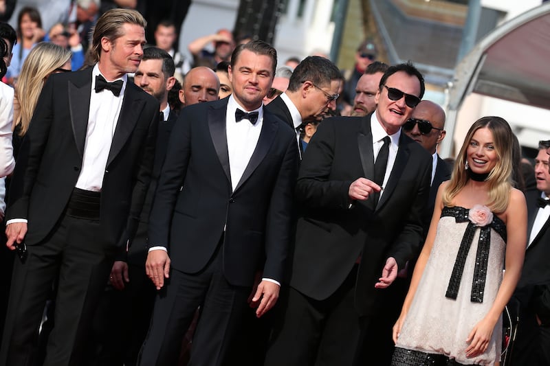 Brad Pitt, Leonardo DiCaprio, Quentin Tarantino and Margot Robbie attend the screening of "Once Upon A Time In Hollywood" 2019