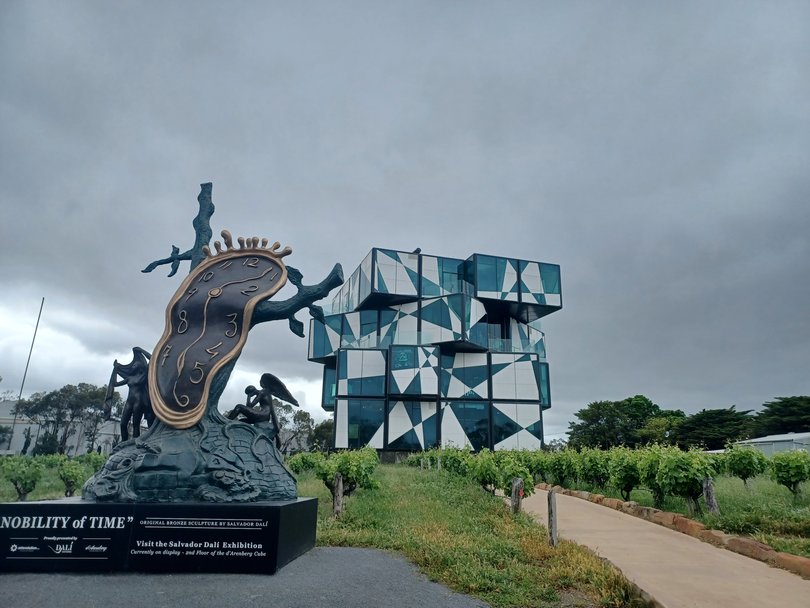 Sculpture and the quirky 5-level Cube Exhibition space at tbe d'Arenberg Winery in McLaren Vale.