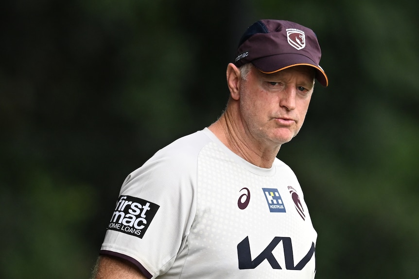 Michael Maguire at a Broncos' NRL training session.