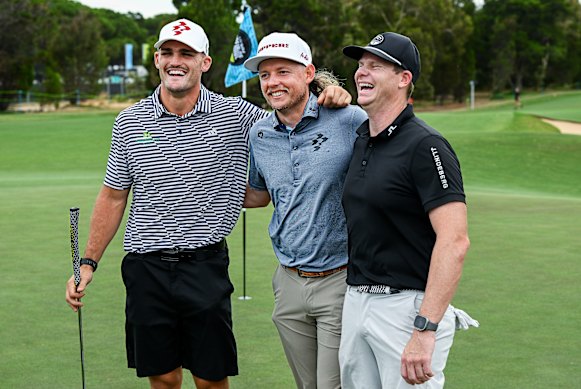Star power: Cleary with Cameron Smith and Steve Smith on Wednesday.