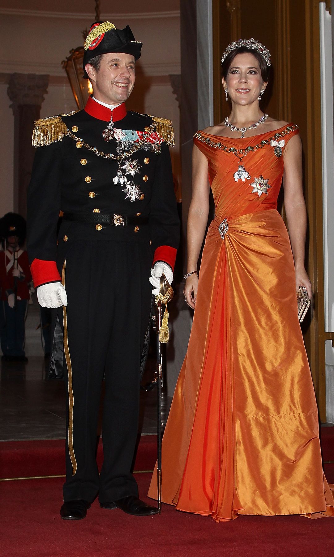  Princess Mary of Denmark and Crown Prince Frederik of Denmark at a New Year's Banquet hosted by Queen Margrethe in 2013