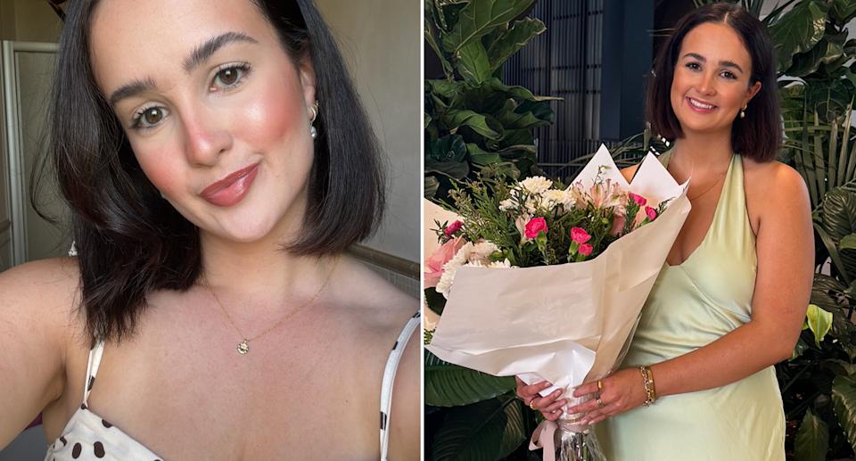 Georgina pictured smiling and with flowers in Brisbane. 