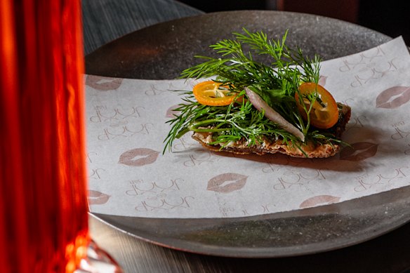 A snack of fried mackerel with herb salad at Joop Joop.