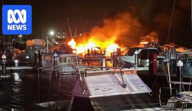 Four boats destroyed in fire at Hillarys Boat Harbour, second blaze at marina in four months