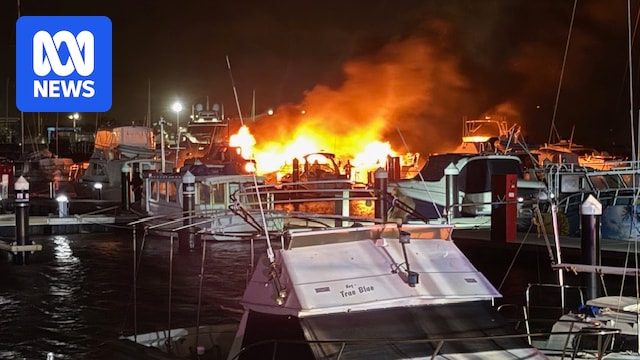 Four boats destroyed in fire at Hillarys Boat Harbour, second blaze at marina in four months