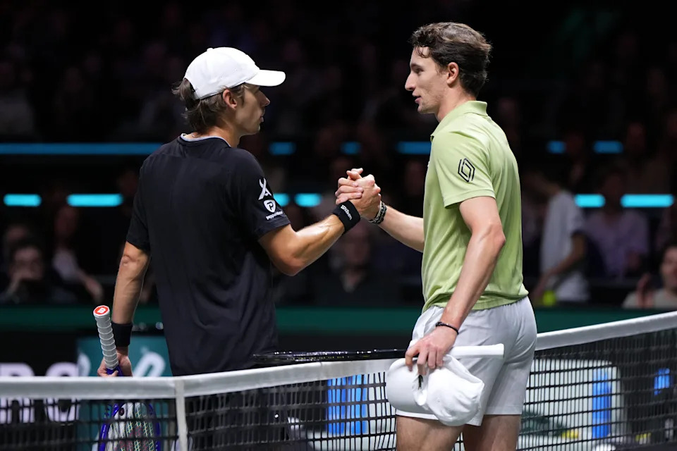 Alex de Minaur, pictured here after beating Ugo Humbert at the Rotterdam Open.