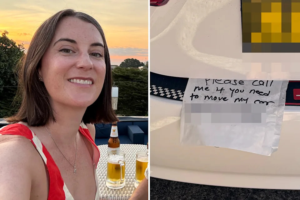 Riah Matthews (left) and a note on a car (right).