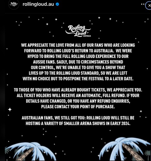 The post in November 2023 announcing a planned festival in 2024 would not go ahead. 