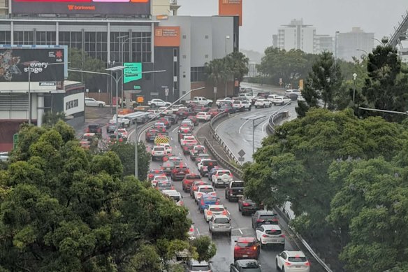Afternoon traffic backed up on the Story Bridge.