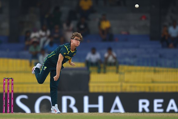 Adam Zampa in flight.