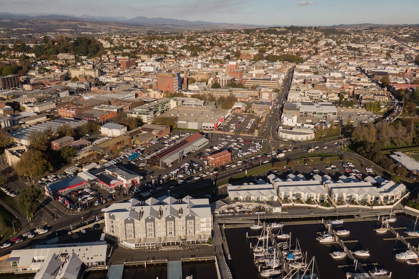 Aerial photographs of Tasmanian city of Launceston.