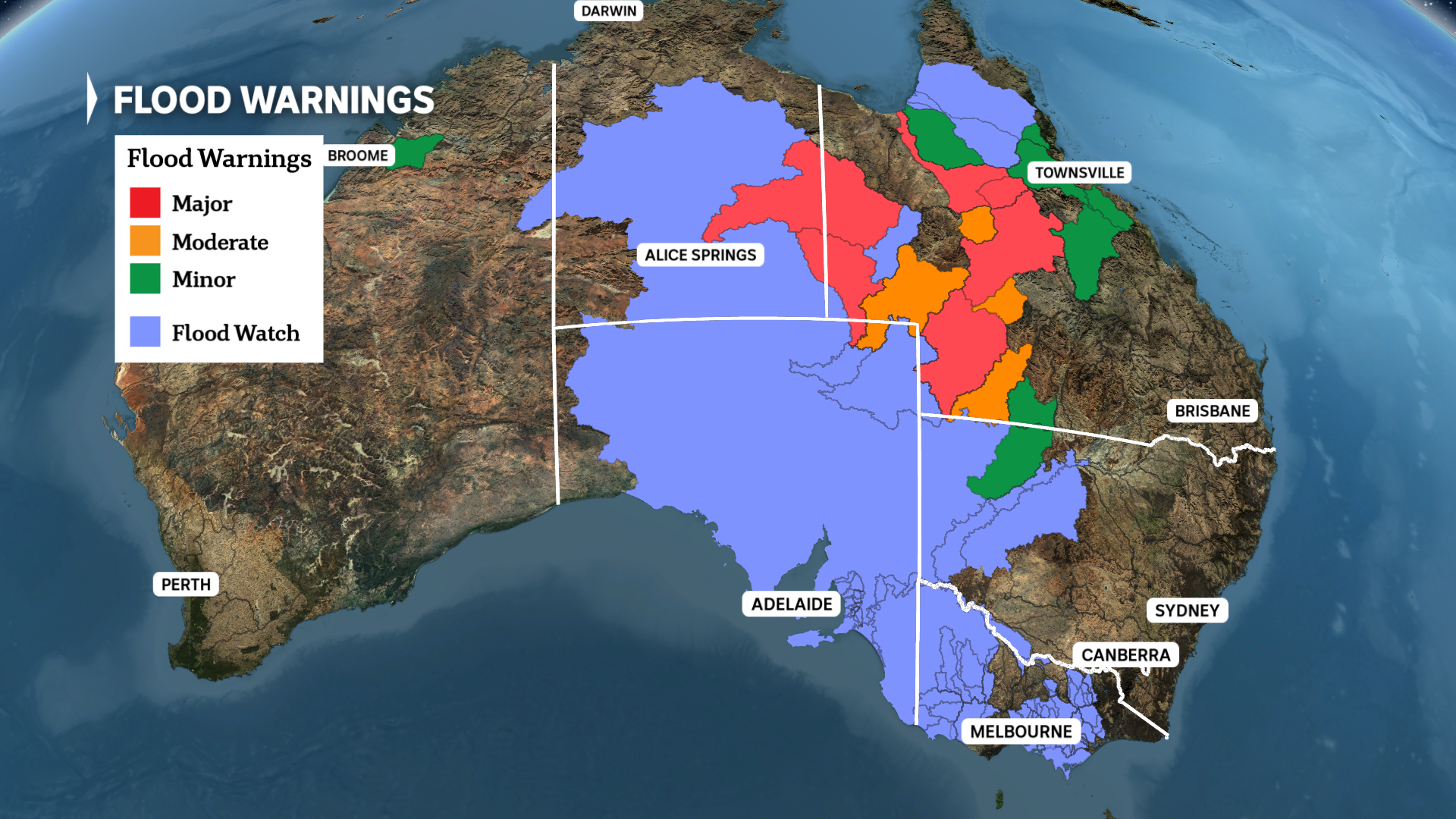 a weather map of australia shows llmost the whole of SA is under a Flood Watch,