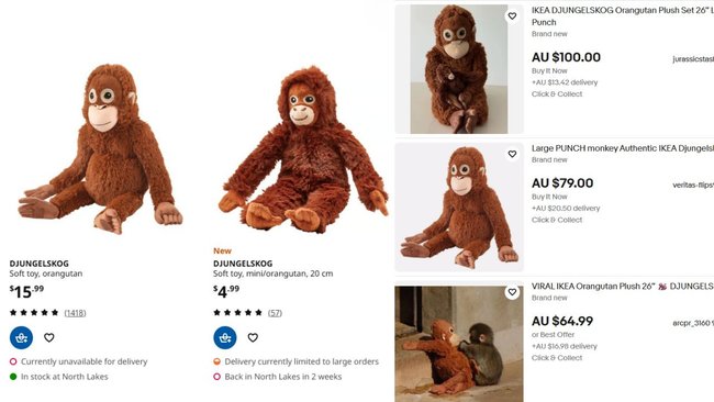 The plush toy that helped Punch find comfort is low in stock at IKEA Australia, while some resellers on eBay are charging inflated prices.