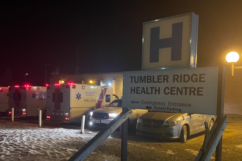 ambulances sit outside tumbler ridge health centre