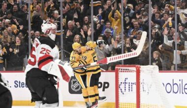 Penguins beat Devils in 1st game after Olympic break without Sidney Crosby