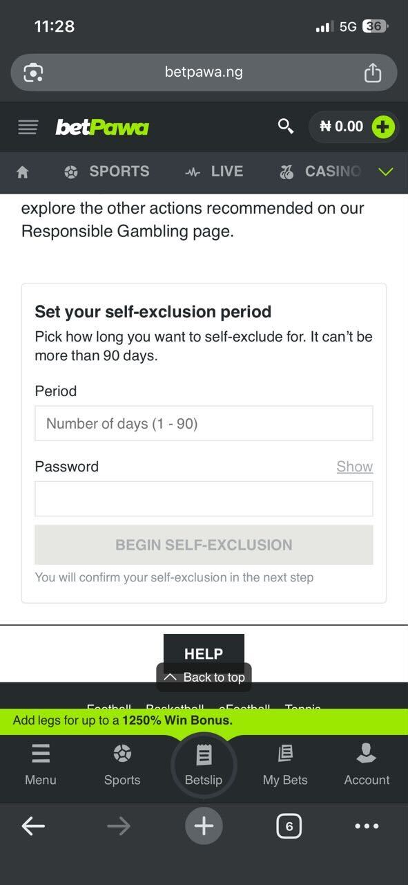 BetPawa self-exclusion. gambling addiction